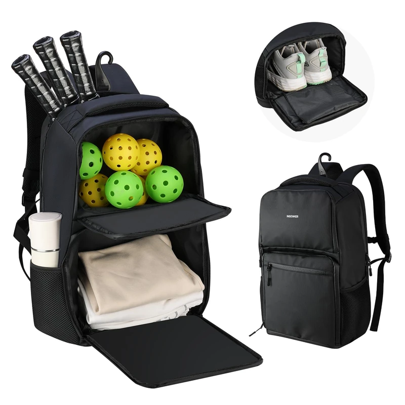 NEEWER Tennis Bag for Men/Women, Water Resistant Accessories Tennis Ball Pickleball Backpack with Shoe Compartment, Side Pocket
