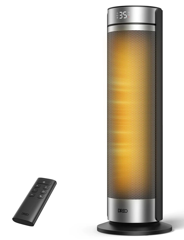 Dreo 23 Inch Space Heater, 2000W Silent Electric Heaters for Bedroom with Remote, 12H Timer, 70° Oscillation, 5 Modes, PTC Ceramic with Thermostat,Fast and Safe Heater for Large Room, Office, Silver