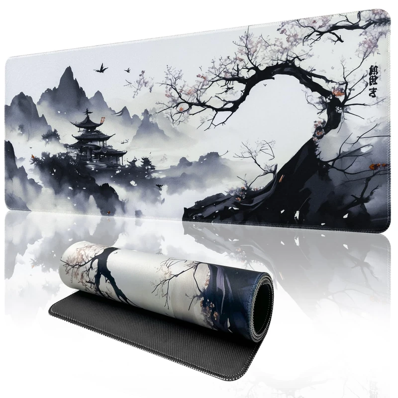 Zindoo Mouse Pad Large Desk Mat, XXL Mouse Mat Gaming (900x400mm), Non-Slip Japanese Keyboard Mat Mousemat, Gaming Mousepad with Stitched Edges, Large Mouse Mats for Desk, Laptop, Home, Office