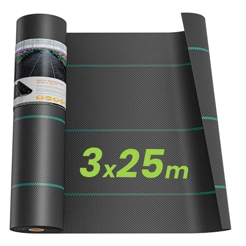 OUNUO Mulching Cloth, Garden Weed Control Fabric, 90 g/㎡, Geotextile, Black Agricultural Tarpaulin, Anti-Root Barrier, Against Weeds, Water Permeable Fabric (3 m x 25 m)