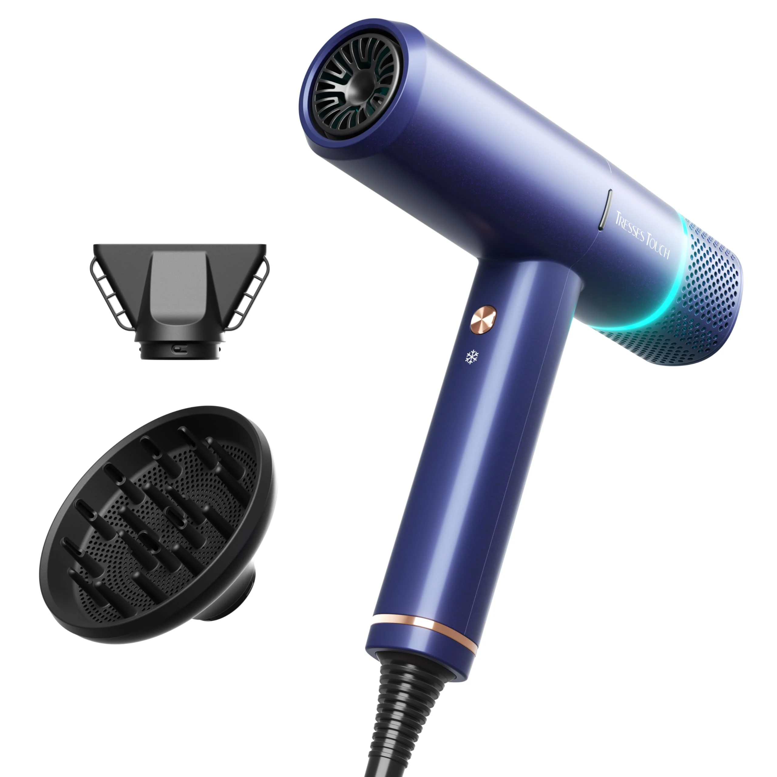 Hair Dryer Ionic Hairdryer, High Speed Blow Dryer with Diffuser for Women & Men, Fast Dry with 3 Temps/2 Speeds, Cold Shot, Lightweight for Home Travel, Even Heat, Anti Frizz, Low Noise, Blue