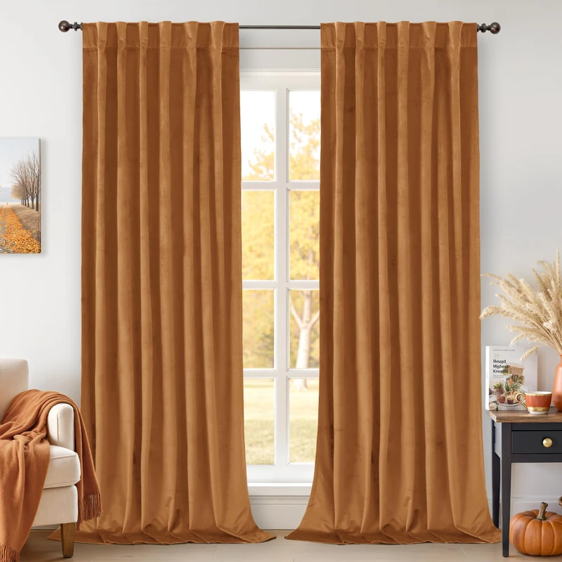 BGment Burnt Orange Velvet Curtains for Living Room - Thick Blackout Thermal Insulated Fall Decor Super Soft Window Curtains for Bedroom with Rod Pocket and Back Tab, Set of 2 Panels, 52 x 102 Inch