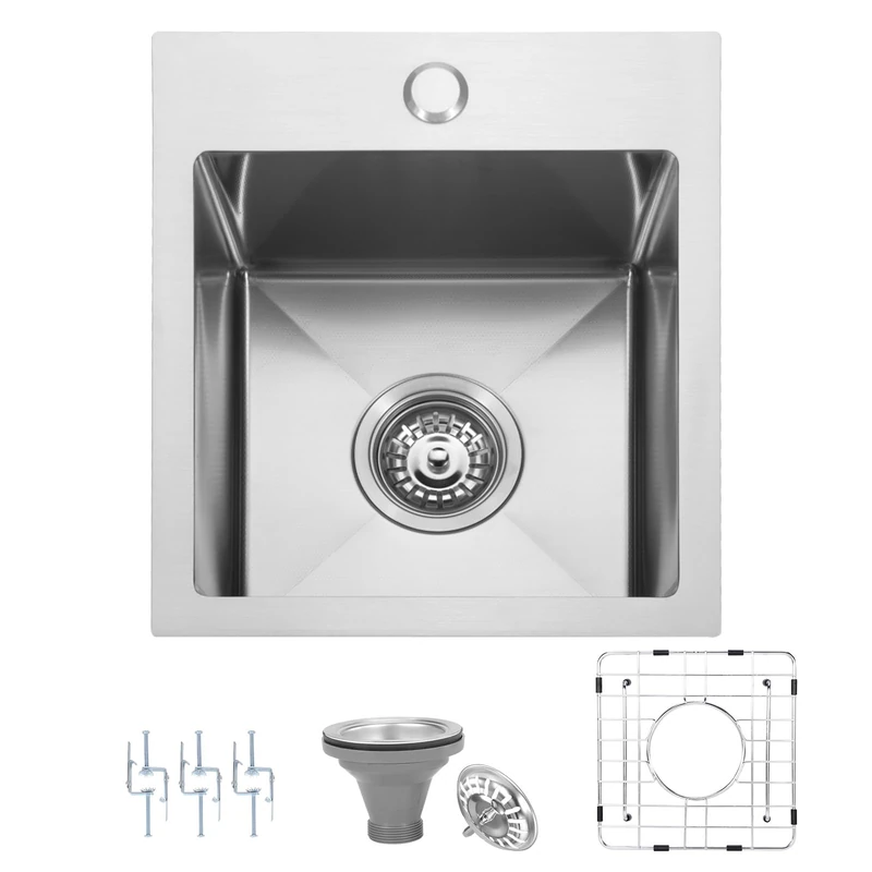 Beleeb 13×15 Inch Drop-in Bar Sink，18-Gauge Stainless Steel Small Kitchen Sink for RV & Bars with Accessories