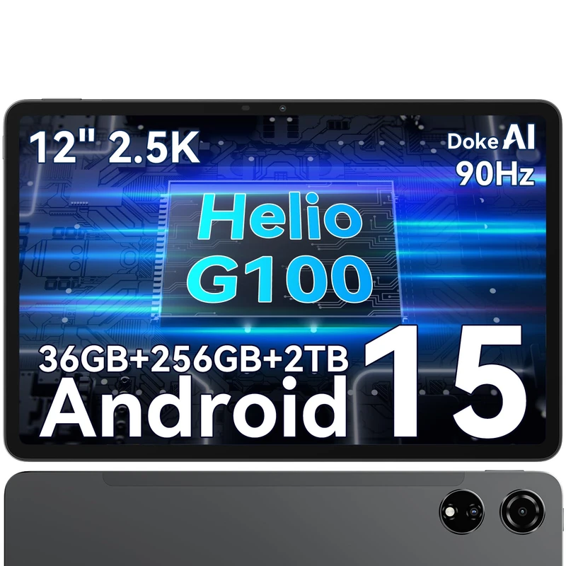Blackview Mega3 Tablet 12 Inch 90Hz Android 15 Large Screen 2.5K FHD, 6nm AI G100 Chip, 36GB RAM+256GB ROM (2TB TF) Tablet PC 5G WiFi+4G LTE/8800mAh/50MP+13MP/Widevine L1/BTT/Face ID