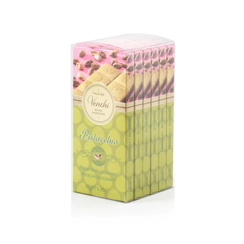 Venchi - Kit of 6 Gourmet Pistachio Chocolate Bars with White Chocolate and Whole Pistachios, 570g, Gluten-Free, No Colourants or Preservatives