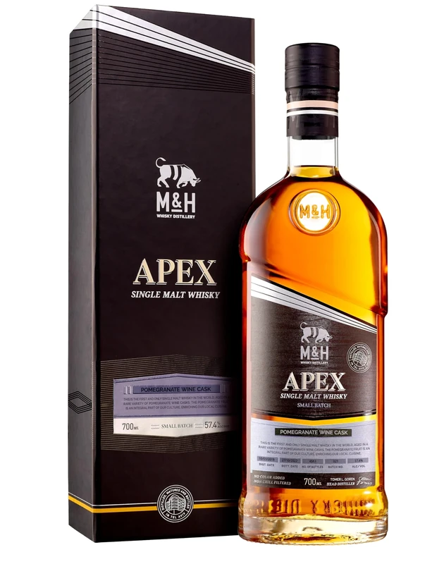 M&H Distillery | Milk & Honey APEX POMEGRANATE WINE CASK | Premium Israeli Kosher Single Malt Whisky, 57.4% vol, 70cl Gift Box