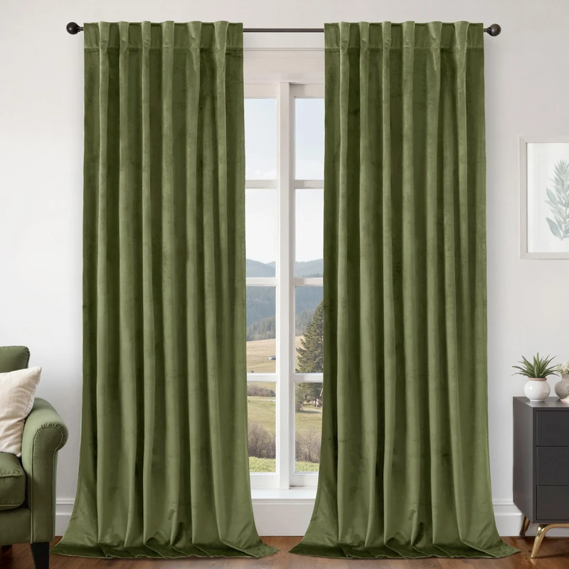 BGment Sage Green Velvet Curtains for Living Room, Super Soft Thermal Insulated Soundproof Blackout Back Tab and Rod Pocket Luxury Decorative Curtains for Bedroom, Set of 2 Panels, 52 x 102 Inch