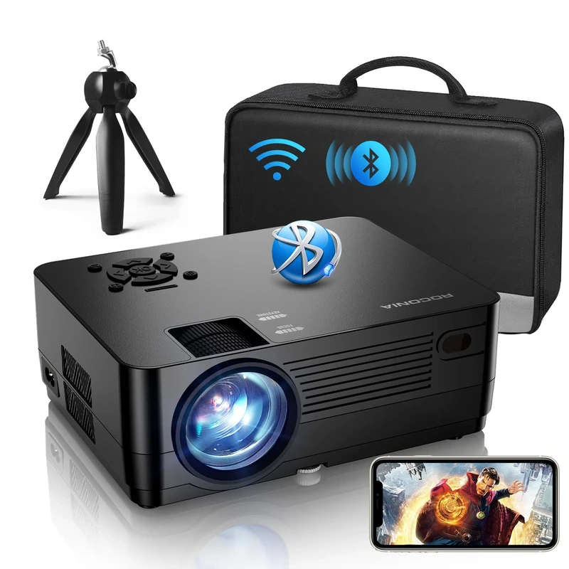 Native 1080P Projector with WiFi and Two-Way Bluetooth, Full HD for Outdoor Movies, 300" Display Projector 4k Home Theater Movie (Black)
