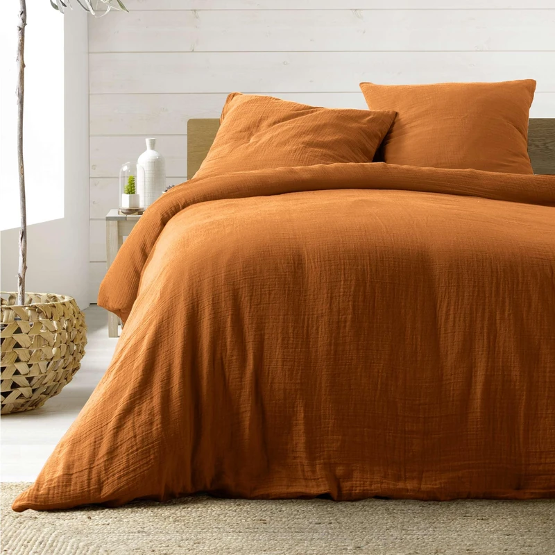 Douceur d'Intérieur, 3-Piece Bedding Set (240 x 220 cm) Angelia Caramel, Cotton Gauze