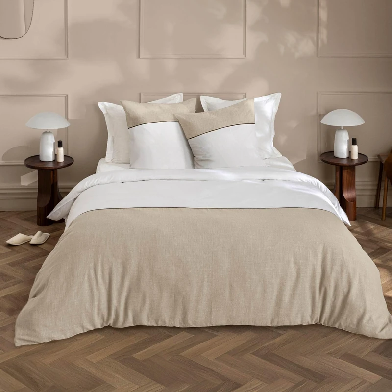 Douceur d'Intérieur, 3-Piece Bedding Set (260 x 240 cm) Gabrielle, Plain Cotton & Woven Cotton