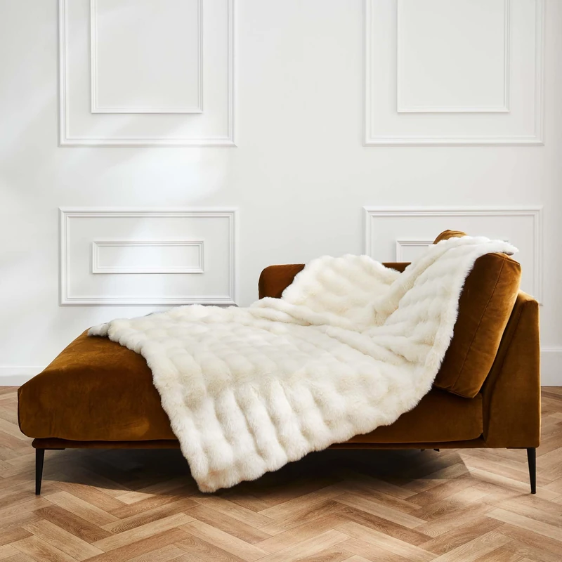 Douceur d'Intérieur, Warm Winter Blanket (180 x 220 cm) Mounty Natural Imitation Fur