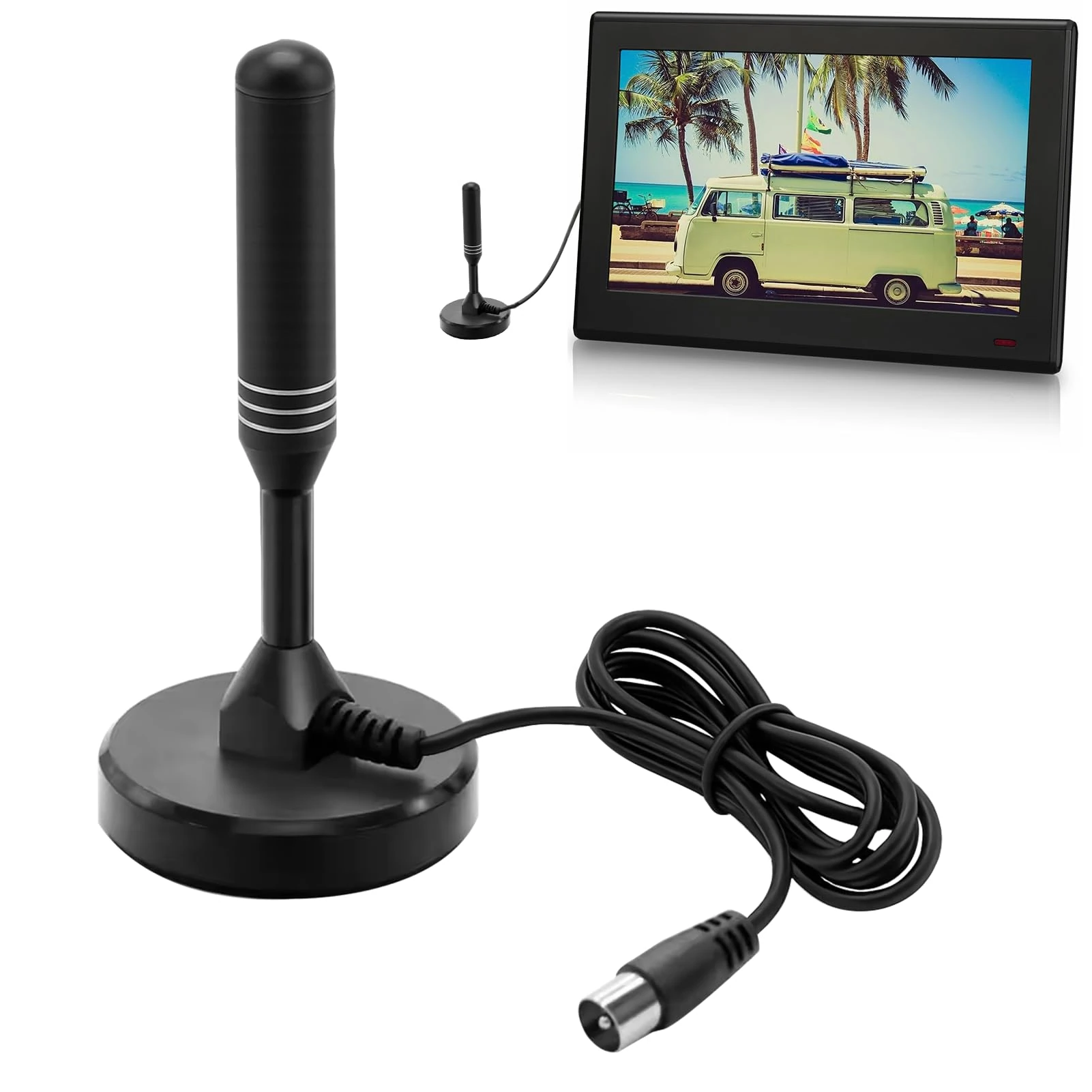 Digital TV Aerial Indoor, TV Antenna, TVs Aerial Indoor with Signal Booster Applicate to USB Television Tuner/DVB-T Television With Magnetic Base & 6.6ft Coax Cable for 4K 1080P Smart TVs (Black)