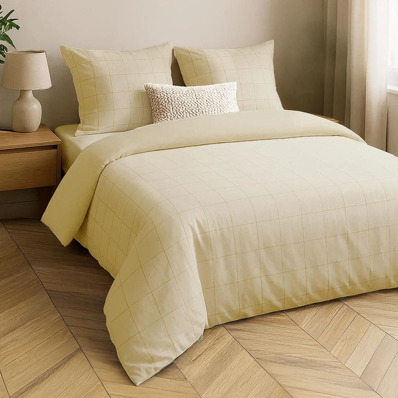 Douceur d'Intérieur, 3-Piece Bedding Set (260 x 240 cm) Linella Ivory, 100% Washed Cotton