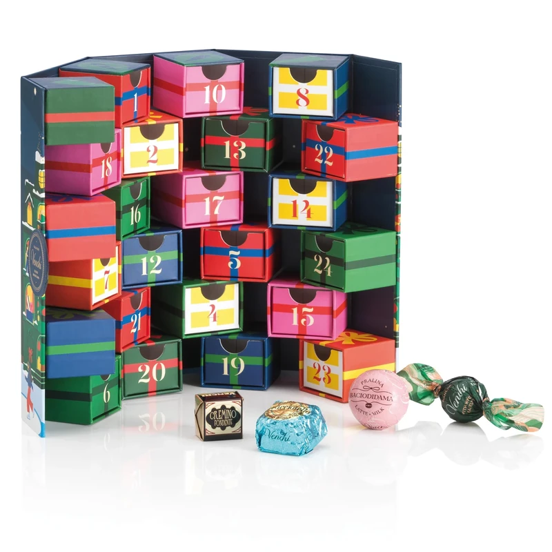 Venchi, Prestige Advent Calendar 2025, with 29 Assorted Chocolates, with “Piedmont Hazelnut”, Limited Edition, 12.55 oz, Gluten-Free, No Colourings or Preservatives, Gift Idea