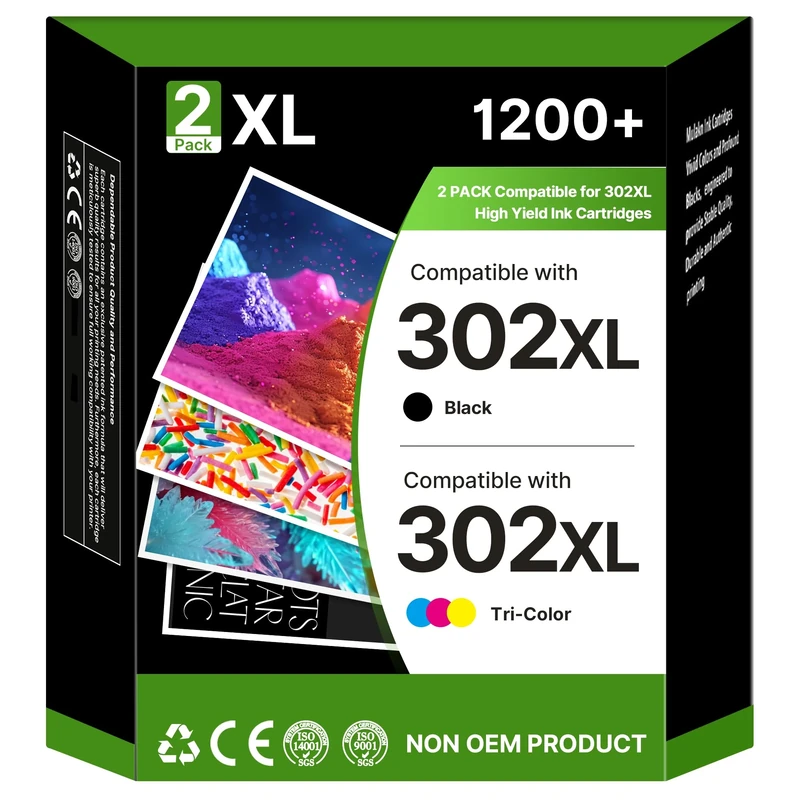 302XL Ink Cartridges Compatible for HP 302 XL for HP DeskJet 1110 1112 2100 2130 2132 2134 Envy 4520 4521 4522 4524 OfficeJet 3830 3831 3832 3833 3834 3835 3836 3838 printers (2-Pack)