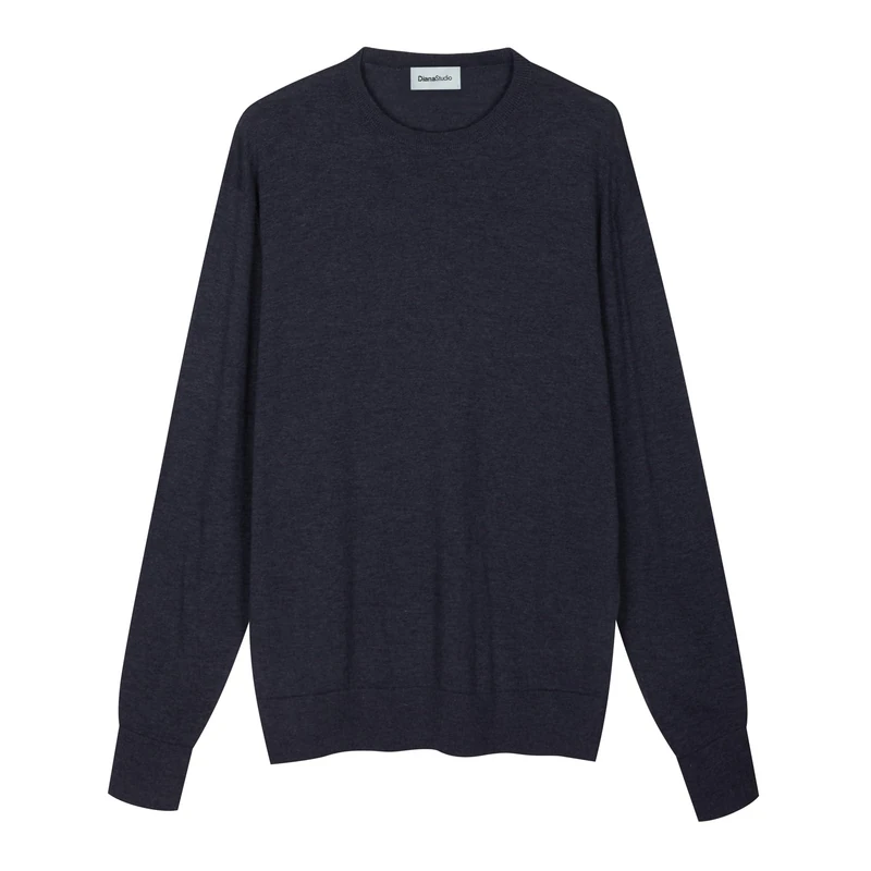 Diana Studio Men's Girocollo in Lana Merino Extrafine E Cotone Organico Pullover Sweater, Black, M