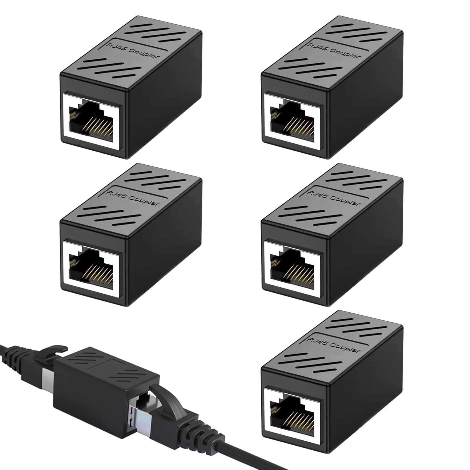 5 Pcs Ethernet Coupler, RJ45 Coupler, Female to Female Ethernet Connector, RJ45 Connector Cable Adapter to Connect Two Short Network Cables, Extender for Cat5/Cat5e/Cat6/Cat7/Cat8, LAN Network Joiner