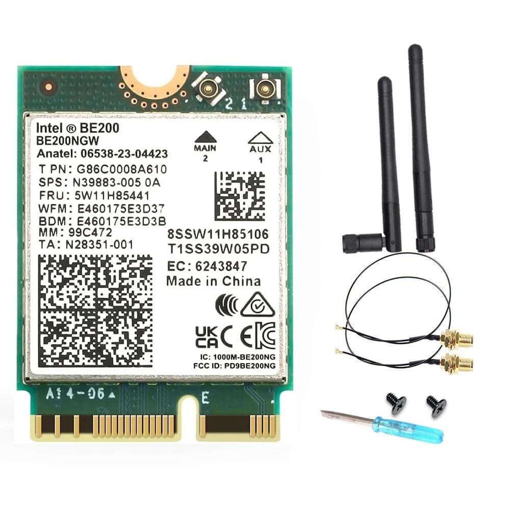 WiFi 7 BE200 M.2 Key E Network Card, 9.3Gbps, 2.4G/5G/6GHz, Bluetooth 5.4, Windows 10/11 Compatible