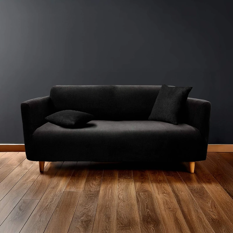 Douceur d'Intérieur, Sacha Stretch Sofa Cover (225 x 245 x 60 cm) Black Embossed Polyester - Image 1