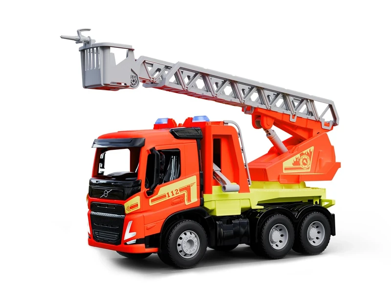 Lena® Worxx Volvo FMX Fire Brigade - 48 cm Fire Engine with Spray Function, 3-Axis with Steel Axles, Rotating Ladder up to 60 cm, TÜV Certified, from 3 Years, Indoor & Outdoor, Made in Europe