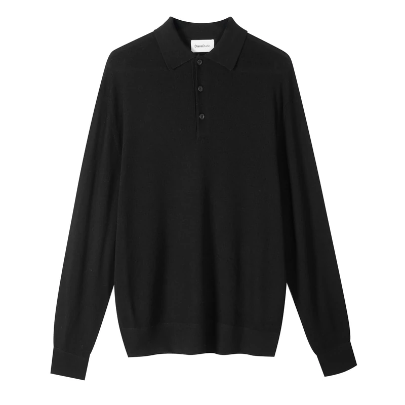 Diana Studio Men's Polo in Misto Cashmere Sweater, Black, S