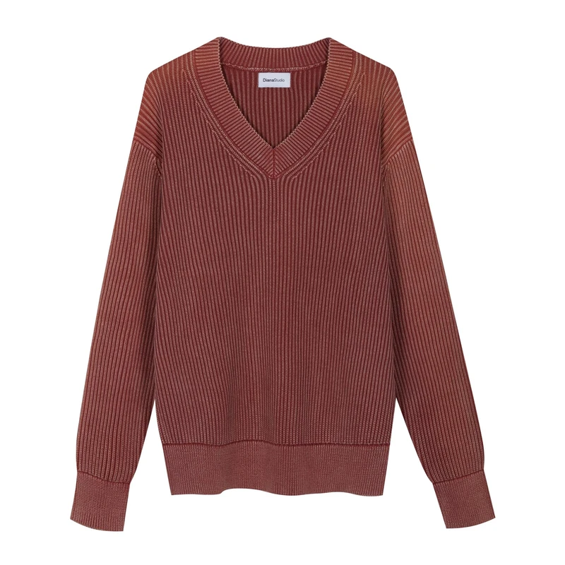 Diana Studio Men's Scollo A V in Maglia in Cotone Pullover Sweater, Brick red, XL
