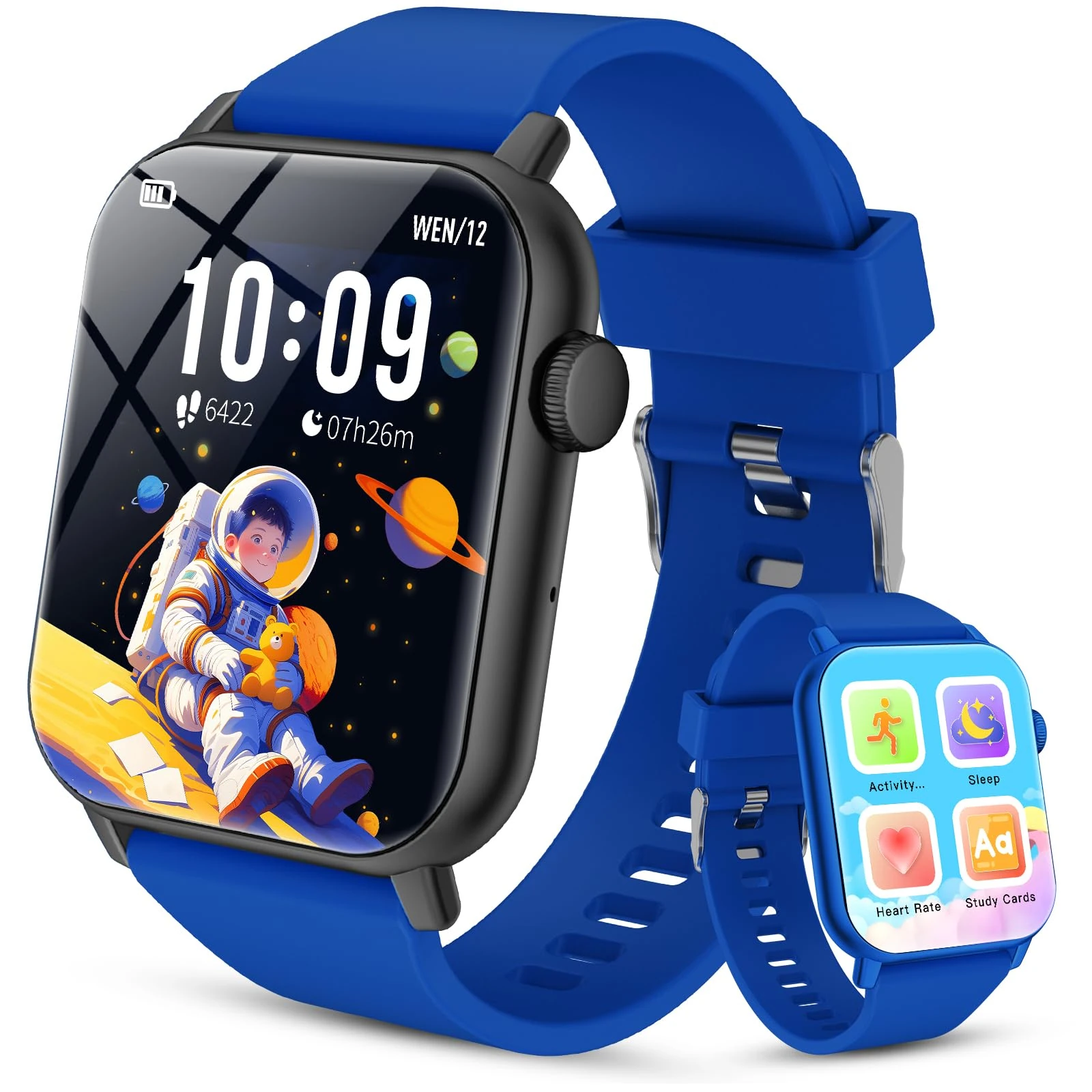 Kids Smart Watch with HD Touch Screen, IP68 Waterproof, Smart Watch for Kids with Puzzle Games, Step Counter, Heart Rate, Sleep Monitor, Flashlight, Music Player,Gift for Boys 8-12 (Black and Blue)