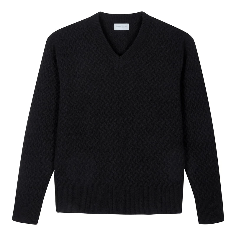 Diana Studio Men's Maglione Con Scollo A V A Trecce Sweater, Black, L