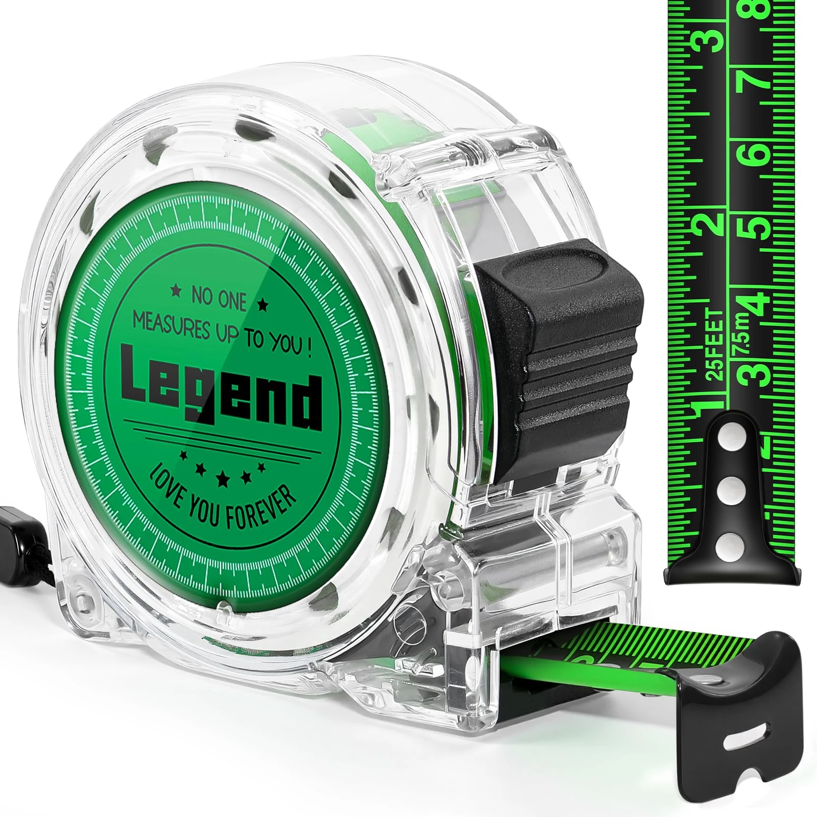 SunmeiTrad Gifts for Men Him Dad Grandad Husband Tape Measure, Stocking Fillers Christmas secret Santa Birthday Valentines Gifts, Funny Gadgets Presents for Mens Boyfriend Brother （7.5/25FT-Clear)