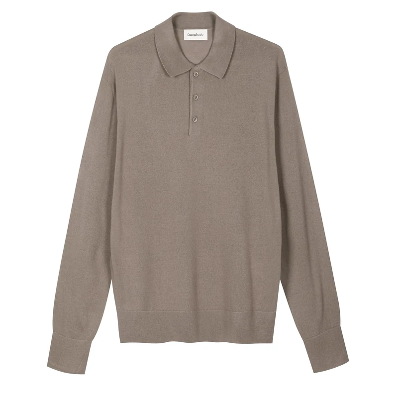 Diana Studio - Cashmere Blend Polo Shirt, Men, Long Sleeves, Casual Fit, Taupe, XXL - Image 1