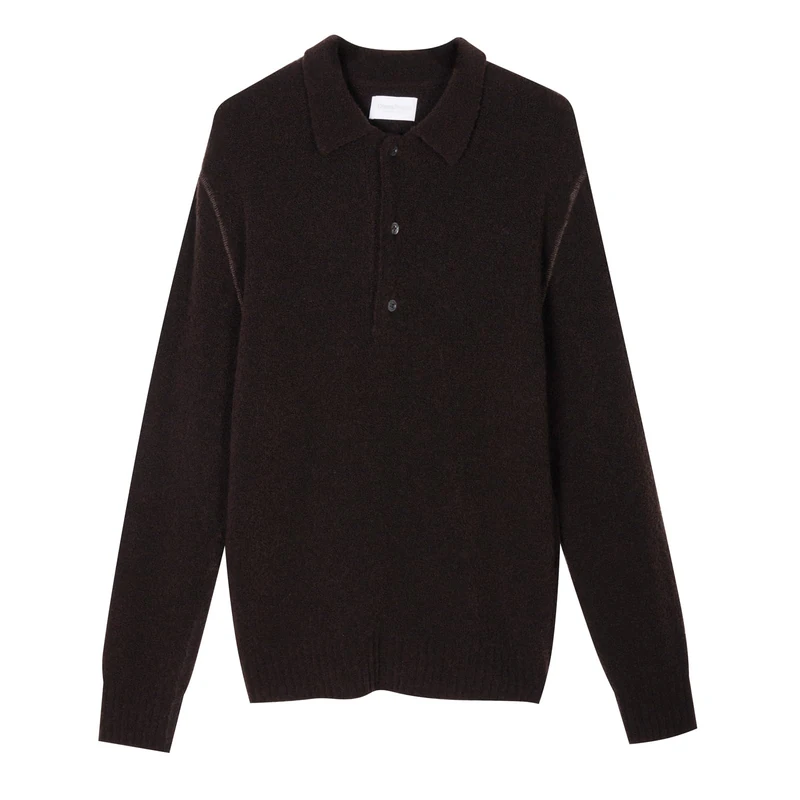 Diana Studio Men's Polo in Maglia Con Effetto Bouclè Sweater, Brown, L - Image 1