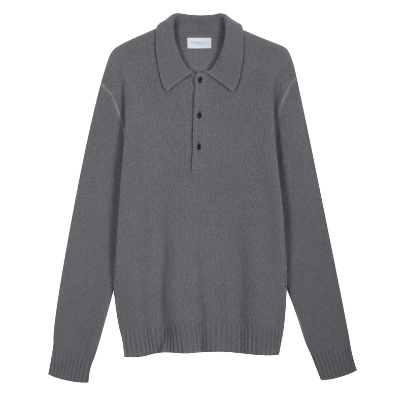 Diana Studio Men's Polo in Maglia Con Effetto Bouclè Sweater, Grey, M