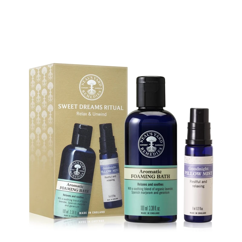 Neal's Yard Remedies Sweet Dreams Ritual Gift Set, Pillow Mist & Foaming Bath Wash With Essential Oils, Vegan & Cruelty-Free, Set of 2