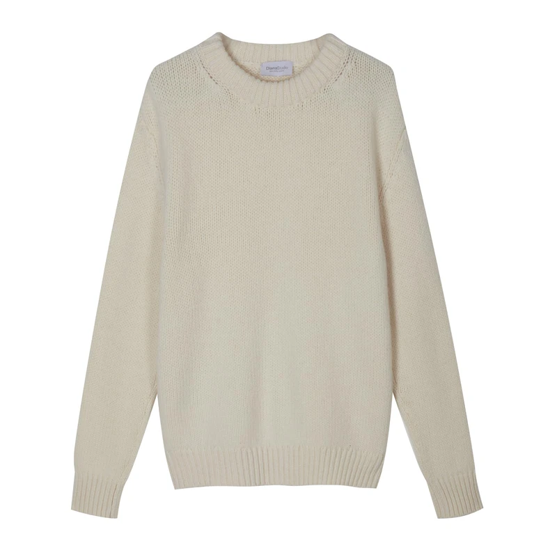 Diana Studio - Crew Neck in 100% Shetland Wool, Men, Long Sleeves, Boxy Fit, Made in Italy, White, XL