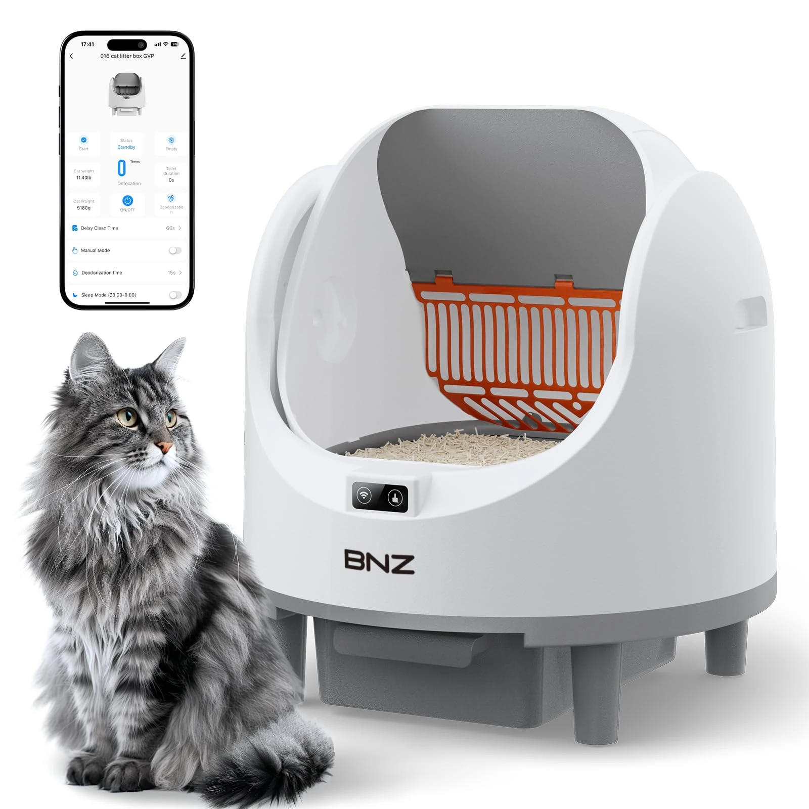 Self Cleaning Cat Litter Box for Multiple Cats,Automatic,Spacious Open Top,Weight Sensing Safety Design,Quite,Smart App Control,14 Days of Large Capacity,Easy to Use,with A Fan to Remove Odors,White