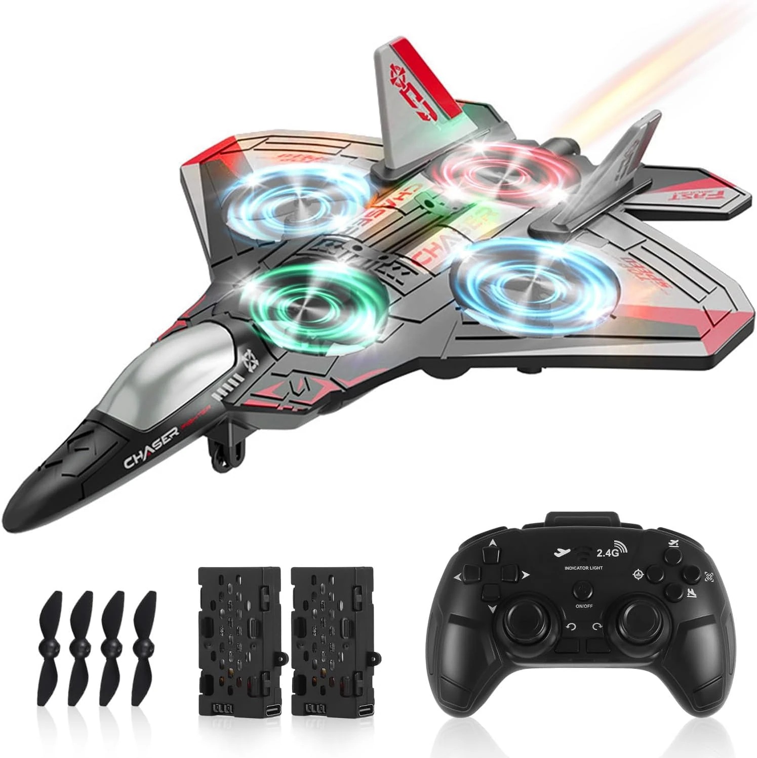 Gxpjycfob Remote Control Plane Toys for Kids,2.4GHz Drone RC Plane Outdoor Flying Toys,360° Anti-fall Stunt Spinning RC Fighter with Lights (Red)