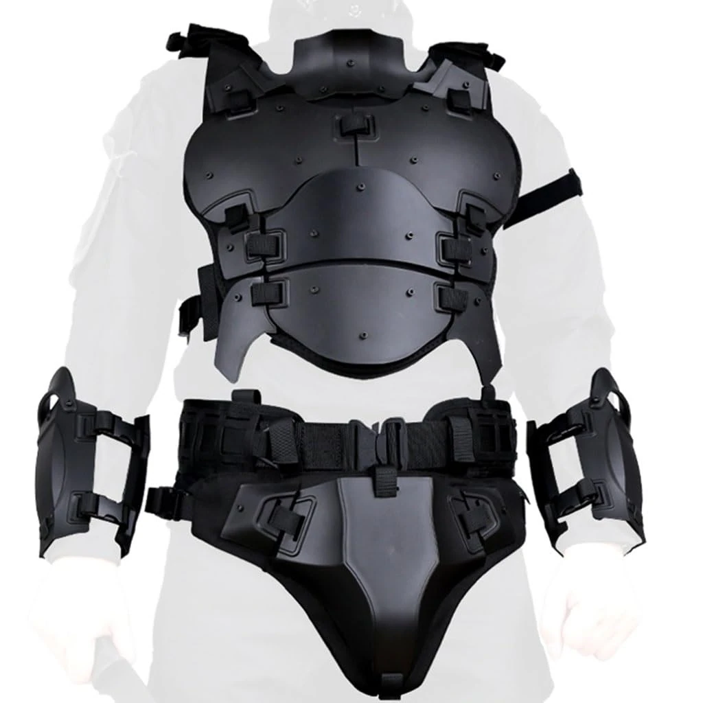 (Black) Molle Vest Tactical Armor Set, Chest Protector Set Adjustable Elbow Shoulder Hip, For Paintball Equipment CS Field Outdoor Modular Training Cosplay Costume
