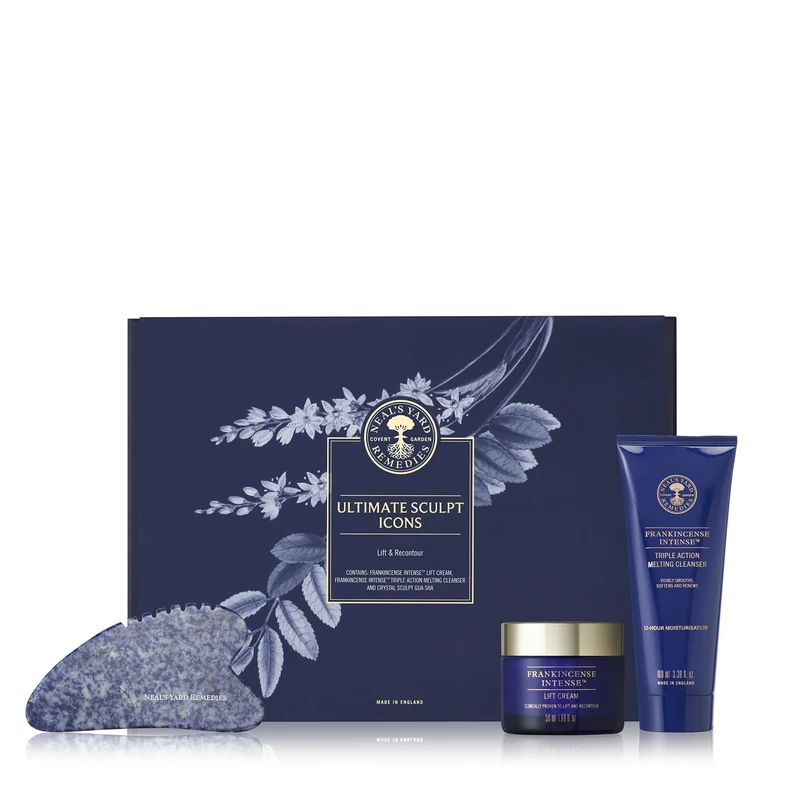 Neal's Yard Remedies Ultimate Sculpt Icons Gift Set, Frankincense Cleansing Mist, Lift Face Cream & Crystal Gua Sha Tool, Vegan & Cruelty-Free, Set of 3