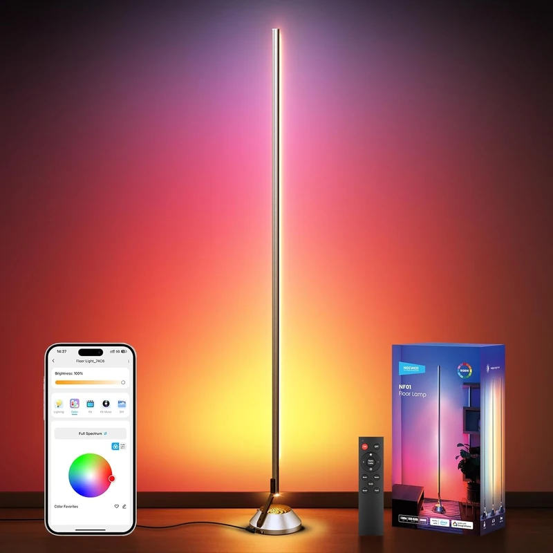 NEEWER Smart RGBW Floor Lamp, 1500 lm LED Corner Light, Compatible with Alexa Google, App Control, AI DIY, Music Sync, 16 Million Colours, Ambient Lighting for Bedroom, Home Decoration, NF01 - Image 1