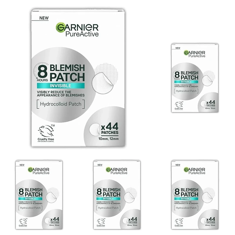 Garnier Blemish Patches, Hydrocolloid patches to reduce the appearance of spots in 8 hours, Ultra-thin & Invisible on all skin tones, Suitable For All Skin Types, Vegan Formula, 44 Patches (Pack of 5)