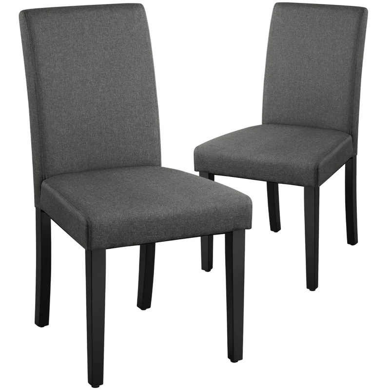 Yaheetech Fabirc Upholstered Dining Chair Set of 2 Urban Style kitchen Chairs with Solid Wood Legs for Dining Room/Living Room, Dark Grey