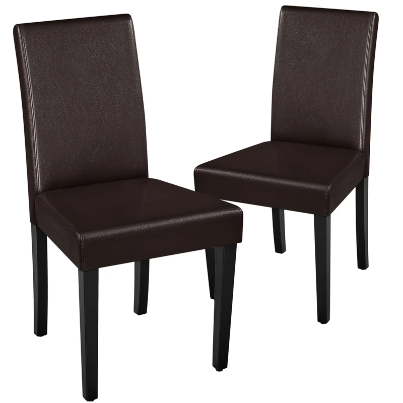 Yaheetech Modern Dining Room Chairs Set of 2 Faux Leather High Back Padded Kitchen Chairs W/Adjustable Solid Wooden Legs for Home and Restaurants, Dark Brown