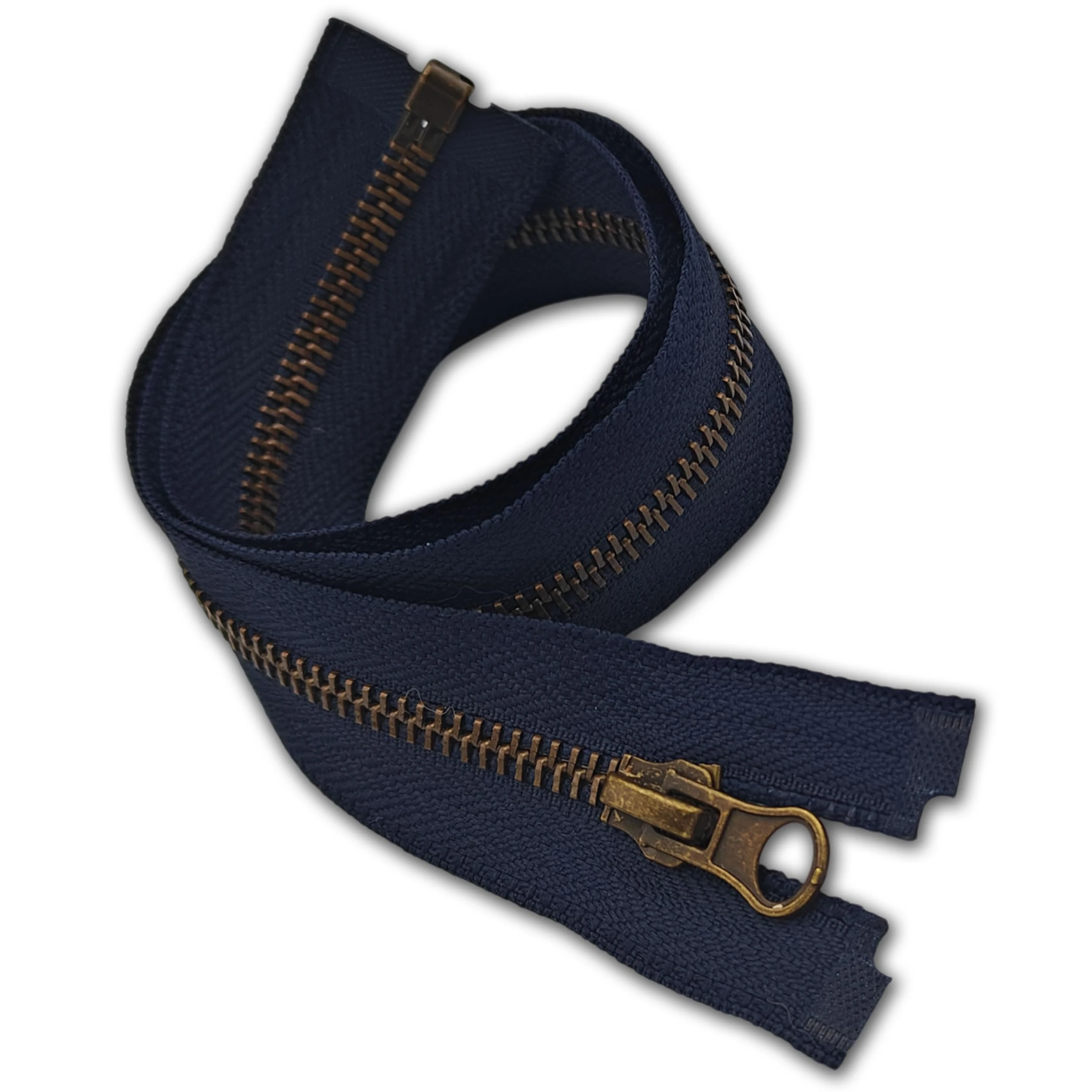 1pc Navy Blue Metal Zip 40cm Size #5| Heavy‑Duty Open‑End Zipper 15.7” Long | Antique Brass Teeth One‑Way, Single Slider | for Jacket Repairs, Denim, Leather, Bags, DIY Sewing Projects