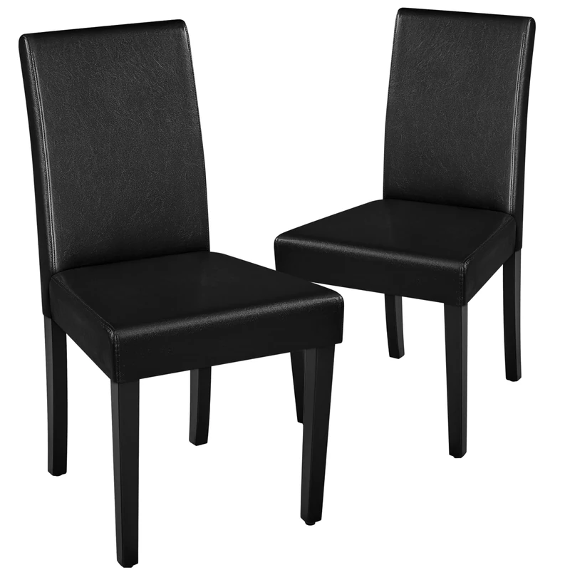 Yaheetech Modern Dining Room Chairs Set of 2 Faux Leather High Back Padded Kitchen Chairs W/Adjustable Solid Wooden Legs for Home and Restaurants, Black