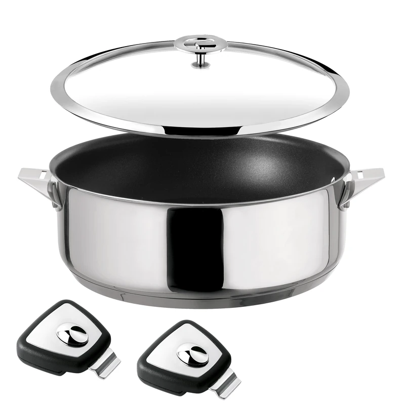 CUISINOX - Eclipse - 24 cm Ceramic Coated sauté pan - Encapsulated Base - Suitable for All Heat Sources Including Induction - 18/10 Stainless Steel - Mirror Finish - Lid - Removable Handles