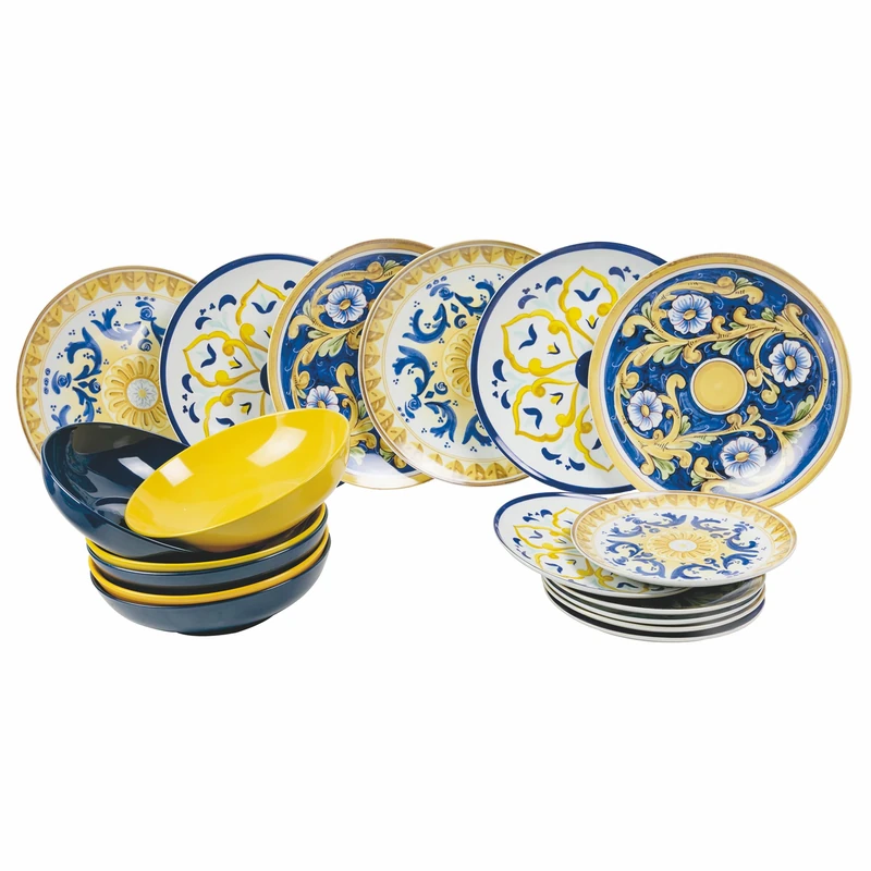 18-Piece Porcelain and Stoneware Dinner Set, 6 Different Places, Sicily