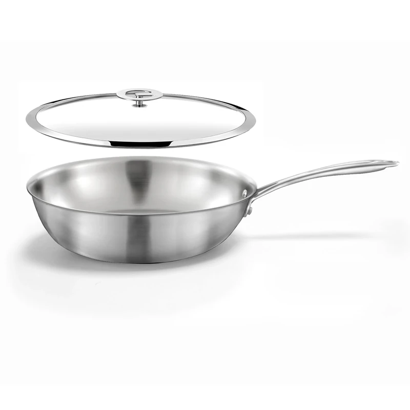 Cuisinox - Gourmet - 28 cm Stainless Steel Wok - Triply - Suitable for All Heat Sources Including Induction - 18/10 Stainless Steel - Satin Finish - Fixed Handle - PFAS, PTFE, PFOA Free - Made in