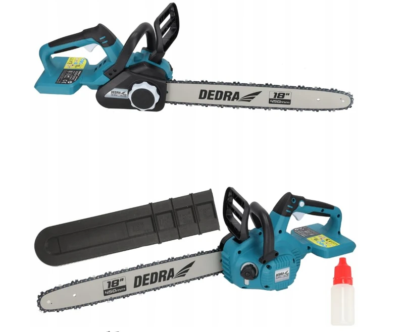 DEDRA Cordless Chainsaw 18 Inches, 2 x 18 V, Guide Rail 18 Inches, Double Power Supply, with Safety Brake, Brushless Motor, Tool-Free Chain Tension, Without Battery/Charger