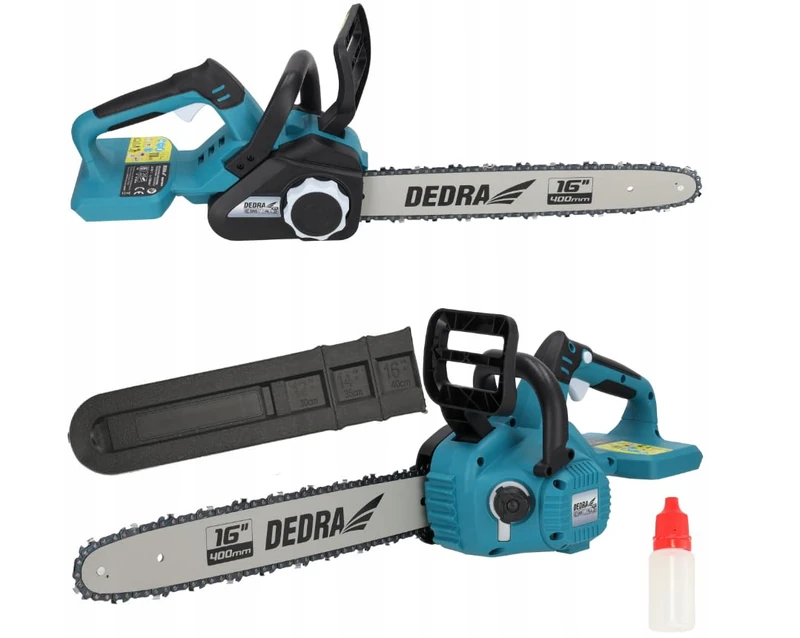 Dedra Cordless Chainsaw 16 Inches, 2 x 18 V, 7200 RPM, Guide Rail 16 Inch, Double Power Supply, with Safety Brake, Brushless Motor, Tool-Free Chain Tension, Battery/Charger Not Included