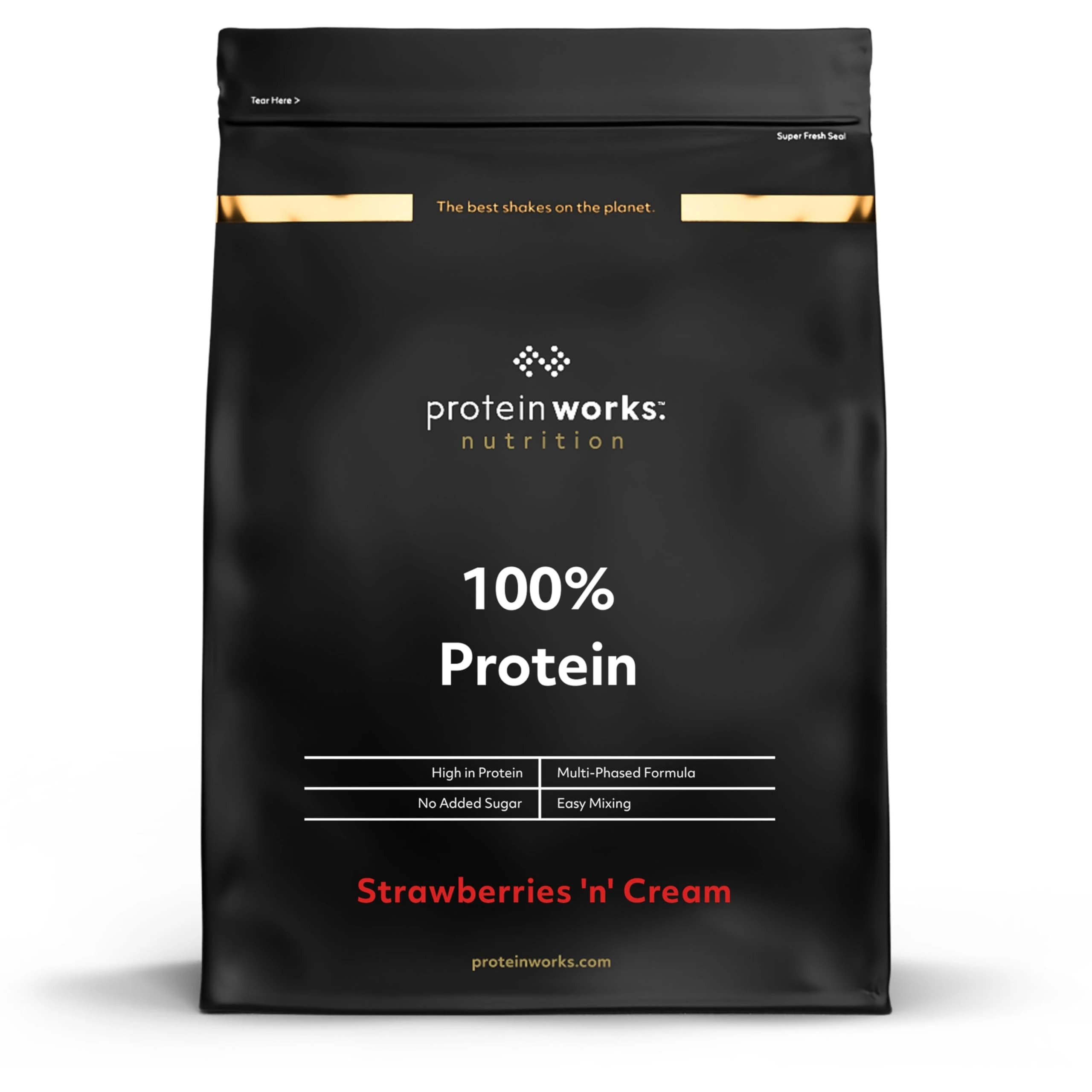 Protein Works - 100% Protein Powder, 50 Servings, Quad Protein Blend, Low Calorie, Low Fat Protein Shake, Phased Protein Release, Strawberries 'n' Cream, 1.25kg
